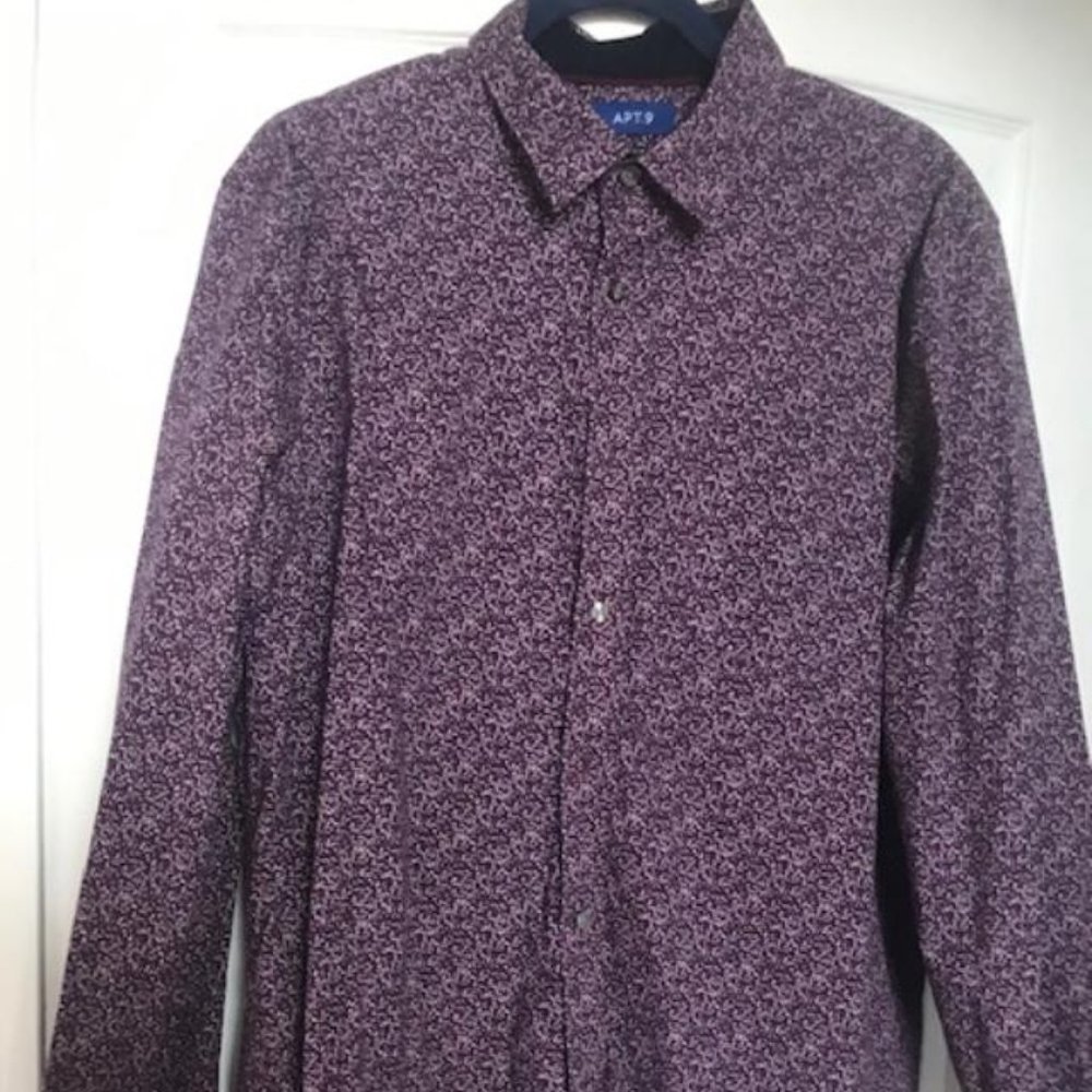 APT. 9 Men's button down casual shirt unique burgundy print